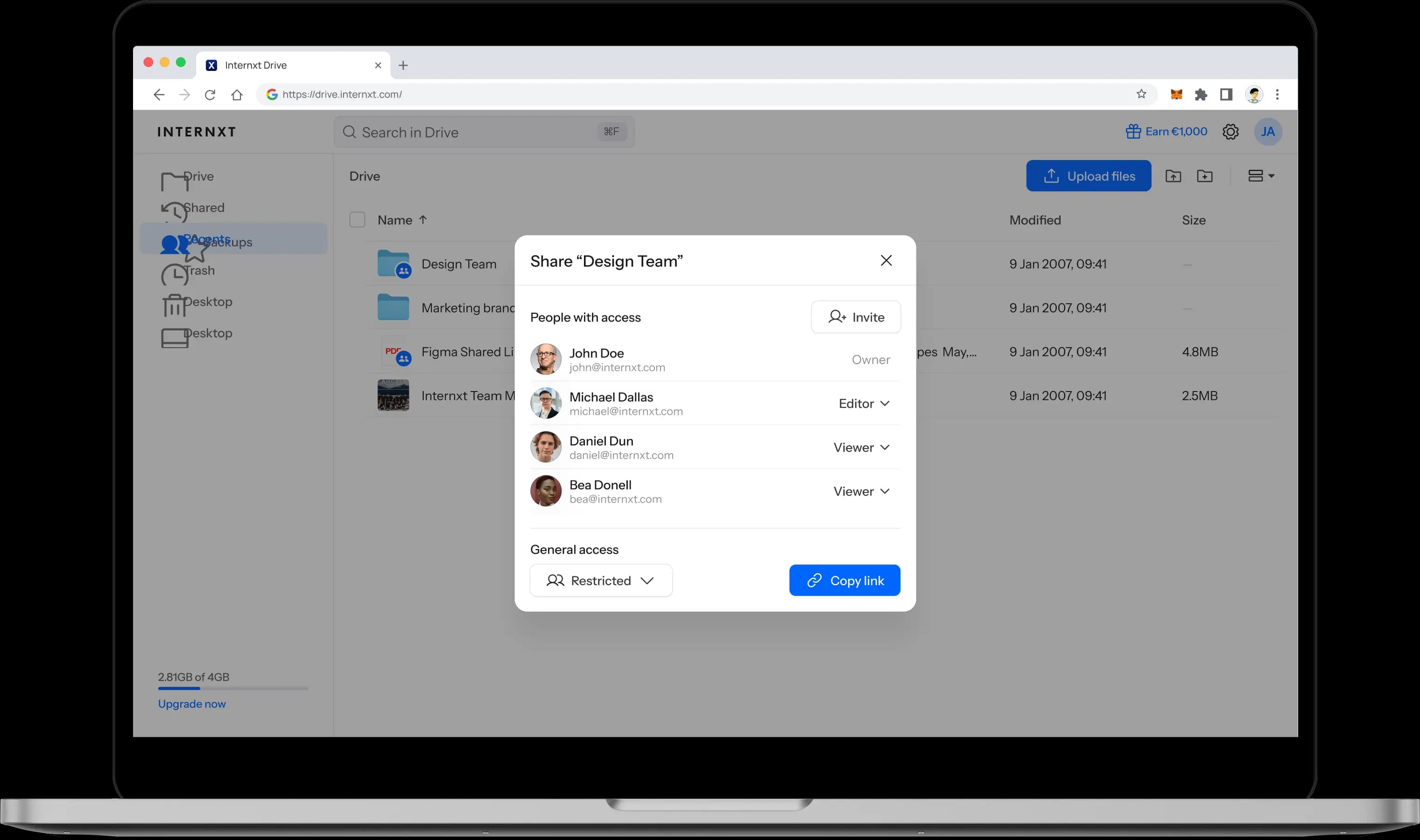 Internxt Secure file sharing
